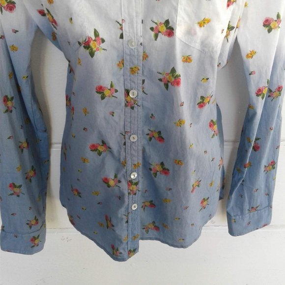 White Blue Floral Button Down Shirt Long Sleeves L - Picture 4 of 8